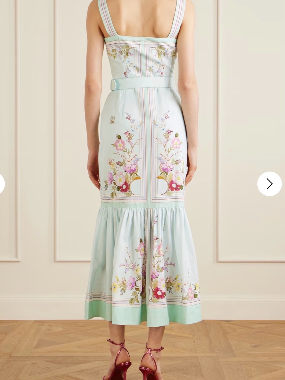 Trendy Self-Portrait Pastel Blue Floral Embroidered Midi Dress - Picture 7 of 11